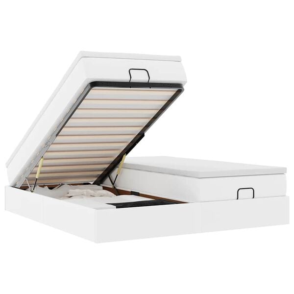 vidaXL Οθωμανικό κρεβάτι με στρώματα Λευκό 200x200cm Faux Leather