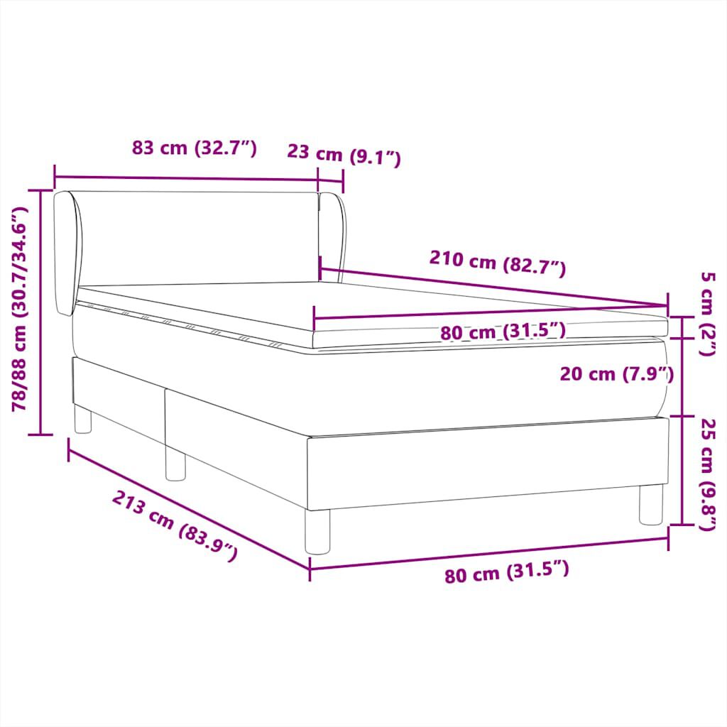 vidaXL Box Spring Κρεβάτι με στρώμα Σκούρο γκρι 80x210 εκ. Βελούδινο