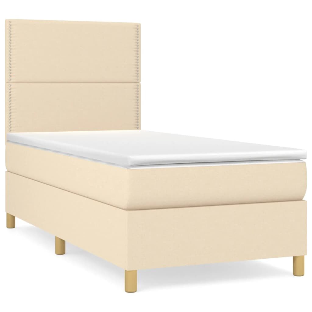vidaXL Κρεβάτι Boxspring με Στρώμα Κρεμ 100 x 200 εκ. Υφασμάτινο