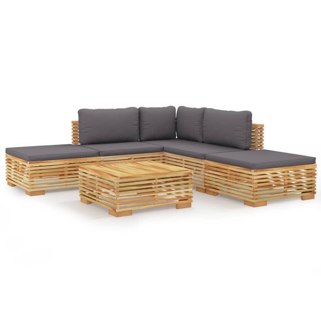 vidaXL Σαλόνι Κήπου Σετ 6 Τεμαχίων από Μασίφ Ξύλο Teak με Μαξιλάρια