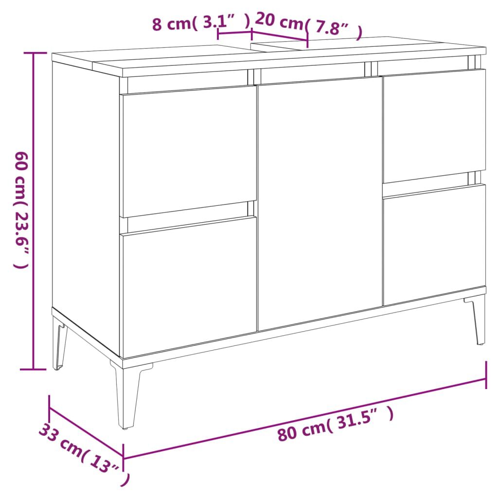 vidaXL Ντουλάπι Νιπτήρα Γυαλ. Λευκό 80x33x60 εκ. Επεξεργασμένο Ξύλο