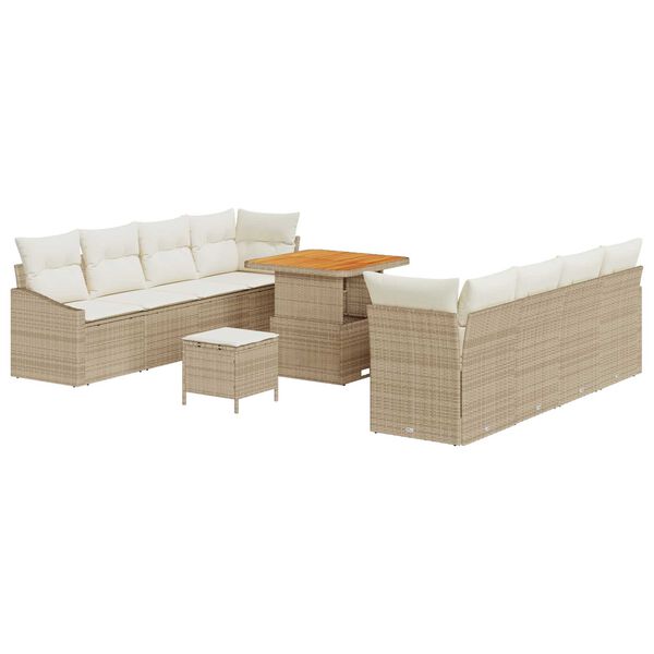 vidaXL Σετ Καναπέ Κήπου με μαξιλάρι 11 pcs Μπεζ Πολυ ράταν