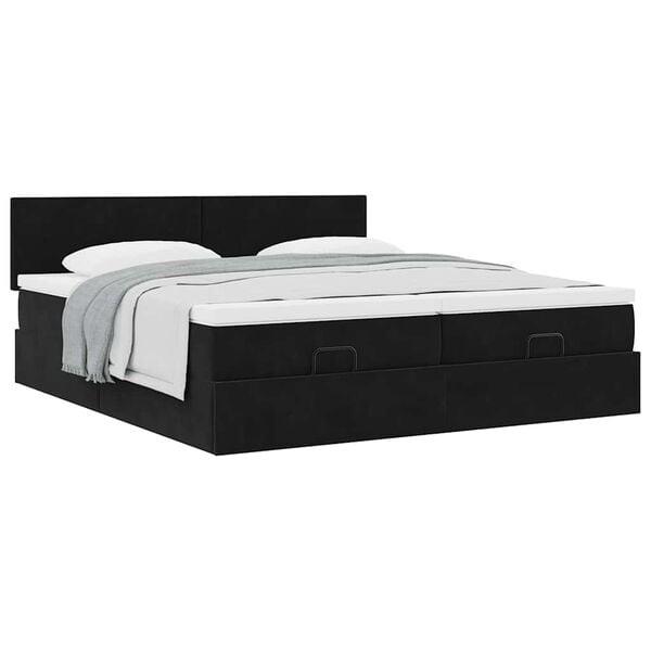 vidaXL Οθωμανικό κρεβάτι με στρώματα Μαύρο 200x200cm Velvet