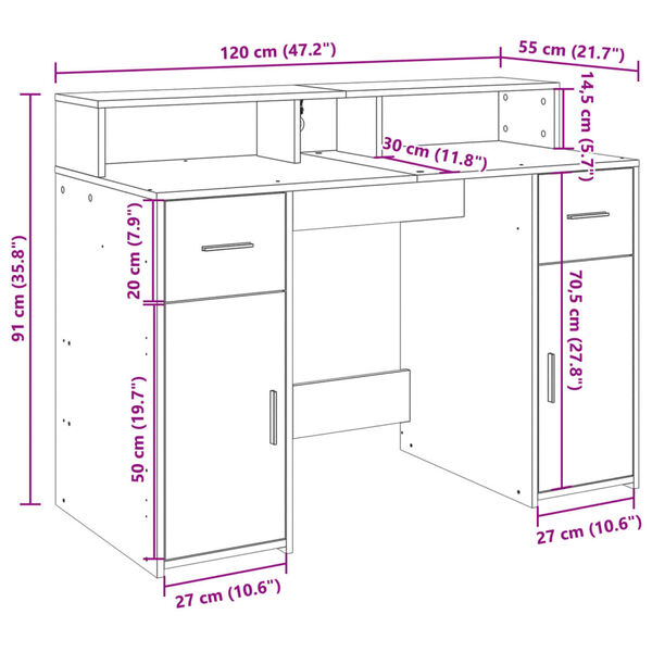 vidaXL Γραφείο με LED Sonoma δρυς 120x55x91 εκ. Επεξεργ. Ξύλο