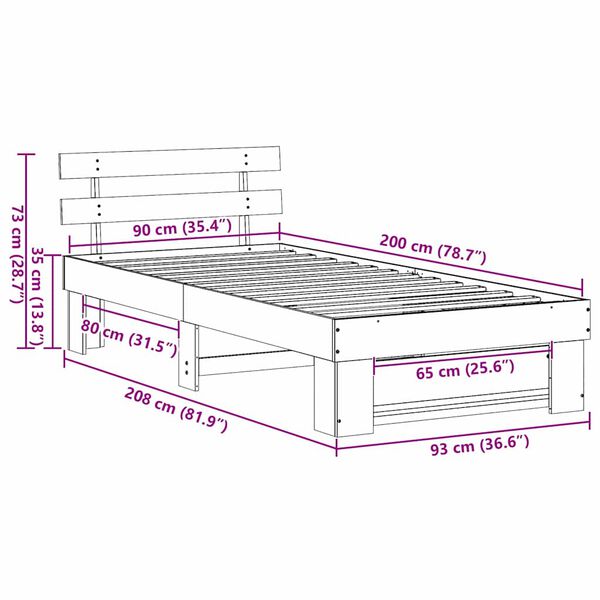 vidaXL Σκελετός Κρεβατιού Λευκό 90 x 200 cm Μασίφ ξύλο πεύκου