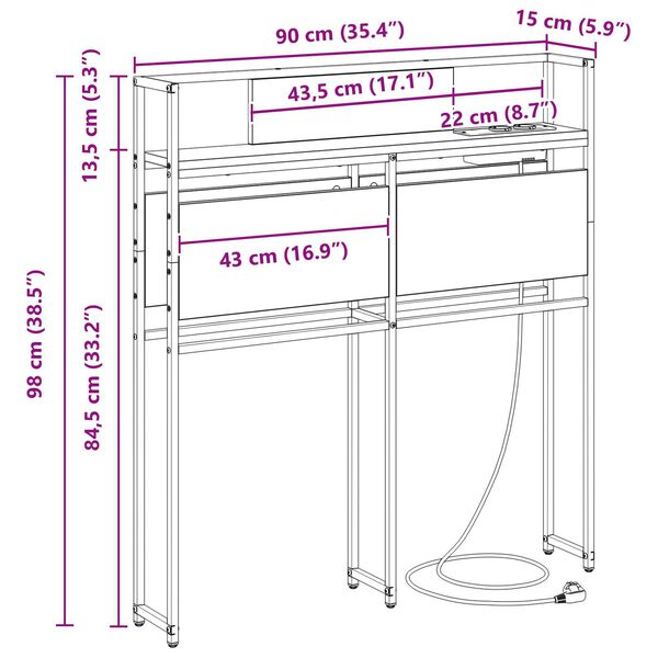 vidaXL Κεφαλάρι Αποθήκης Γκρι sonoma 90 cm Επεξεργασμένο ξύλο