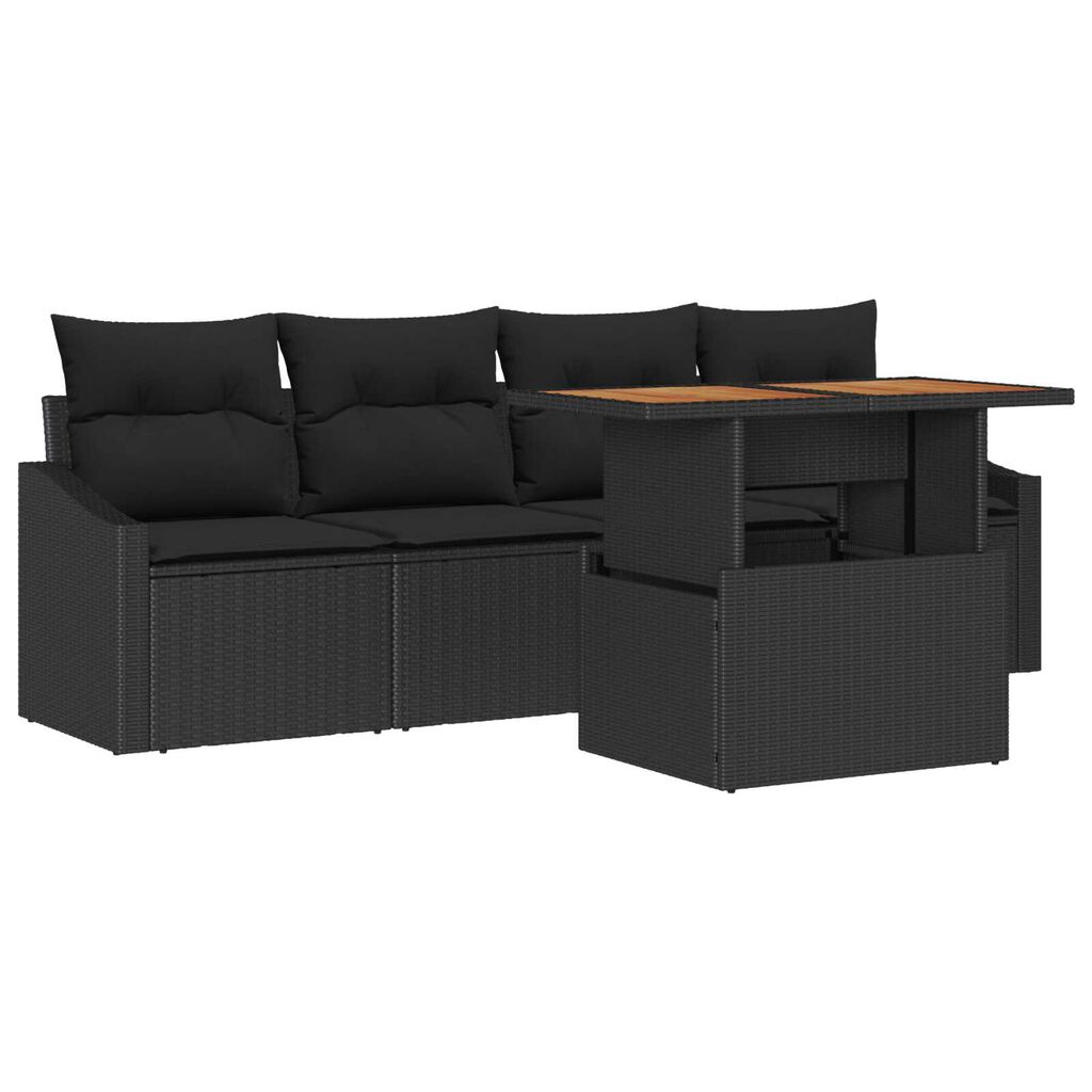 vidaXL Σετ Καναπέ Κήπου με μαξιλάρι 5 pcs Μαύρο Πολυ ράταν