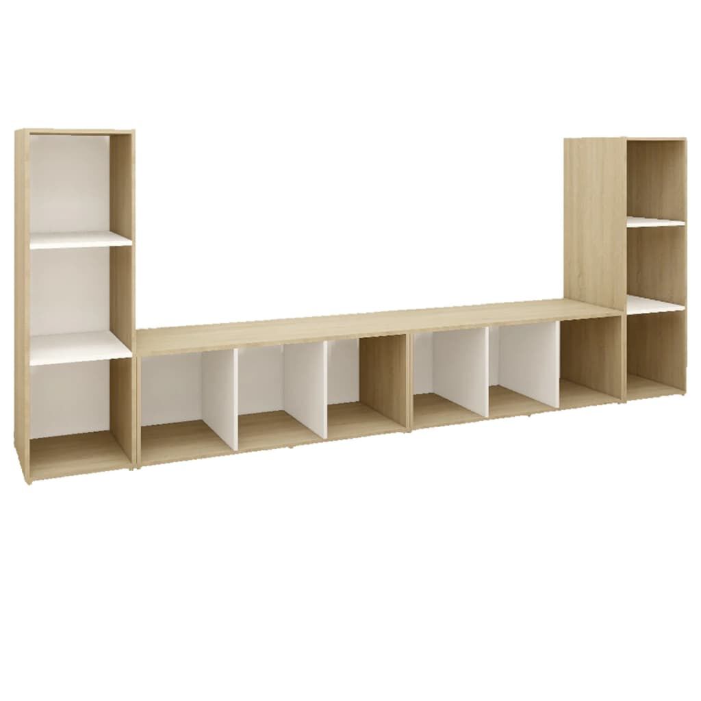 vidaXL Έπιπλα Τηλεόρασης 4 τεμ. Λευκά/Δρυς 107x35x37 εκ. Επεξ. Ξύλο