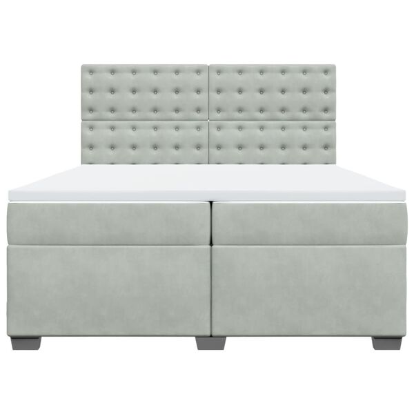 vidaXL Κρεβάτι Boxspring με Στρώμα Ανοιχτό Γκρι 200x200 εκ. Βελούδινο