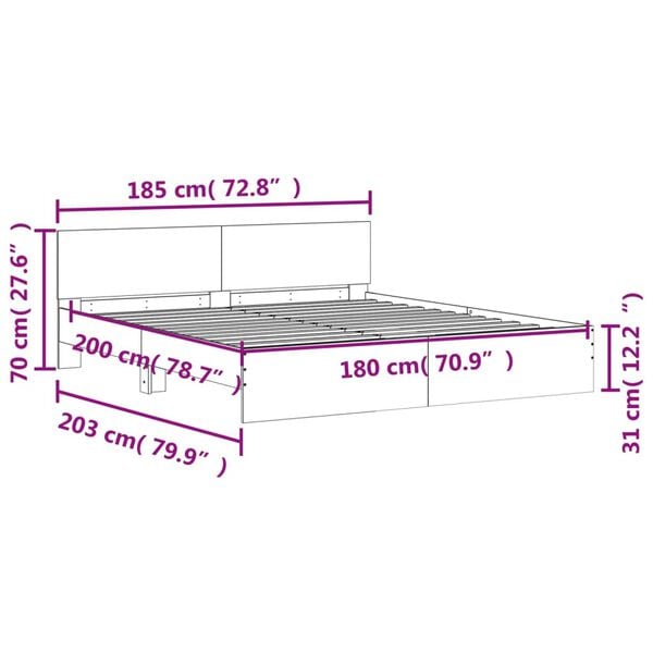 vidaXL Πλαίσιο Κρεβατιού με Κεφαλάρι Γκρι Sonoma 180x200 εκ.
