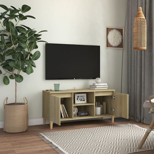 vidaXL Έπιπλο Τηλεόρασης Καφέ Δρυς 103,5x35x50εκ. Μασίφ Ξύλινα Πόδια