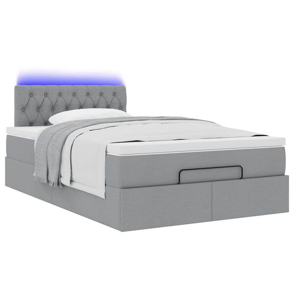 vidaXL Οθωμανικό κρεβάτι με στρώμα & LEDs Ανοιχτό γκρι Ύφασμα