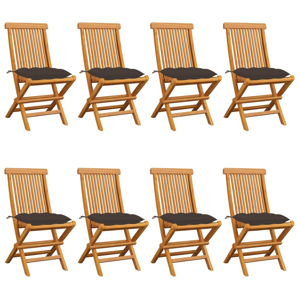vidaXL Καρέκλες Κήπου 8 τεμ. από Μασίφ Ξύλο Teak με Taupe Μαξιλάρια