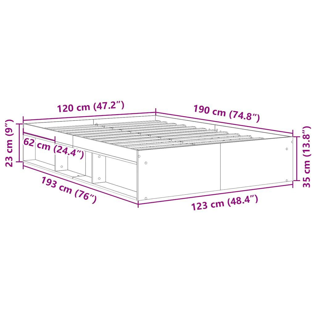 vidaXL Πλαίσιο Κρεβατιού Γκρι Sonoma 120x190 εκ. Small Double