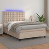 vidaXL Κρεβάτι Boxspring Στρώμα&LED Καπουτσίνο 140x190 εκ. Συνθ. Δέρμα