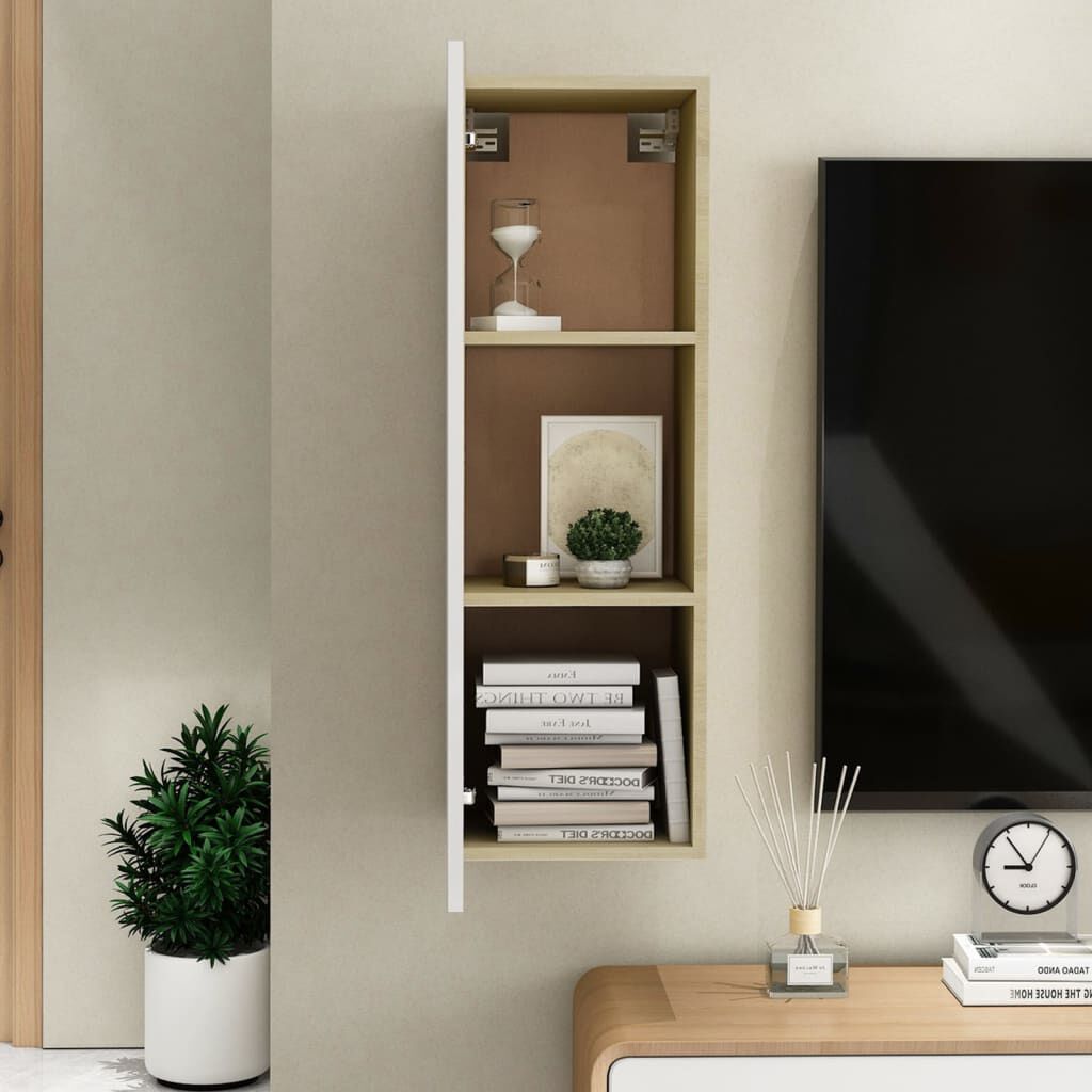 vidaXL Έπιπλο Τηλεόρασης Λευκό & Sonoma Δρυς 30,5x30x90εκ. Επεξ. Ξύλο