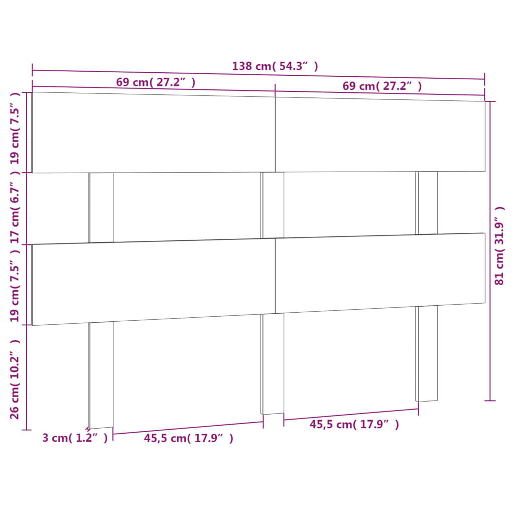vidaXL Κεφαλάρι Κρεβατιού Γκρι 138 x 3 x 81 εκ. από Μασίφ Ξύλο Πεύκου