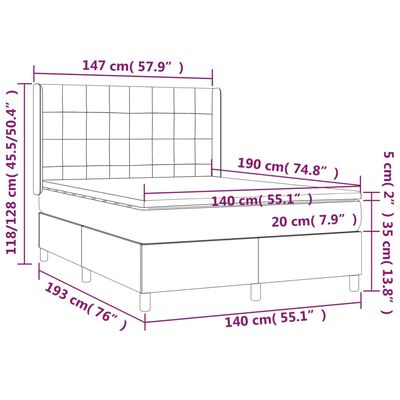 vidaXL Κρεβάτι Boxspring με Στρώμα Μαύρο 140x190 εκ. Υφασμάτινο