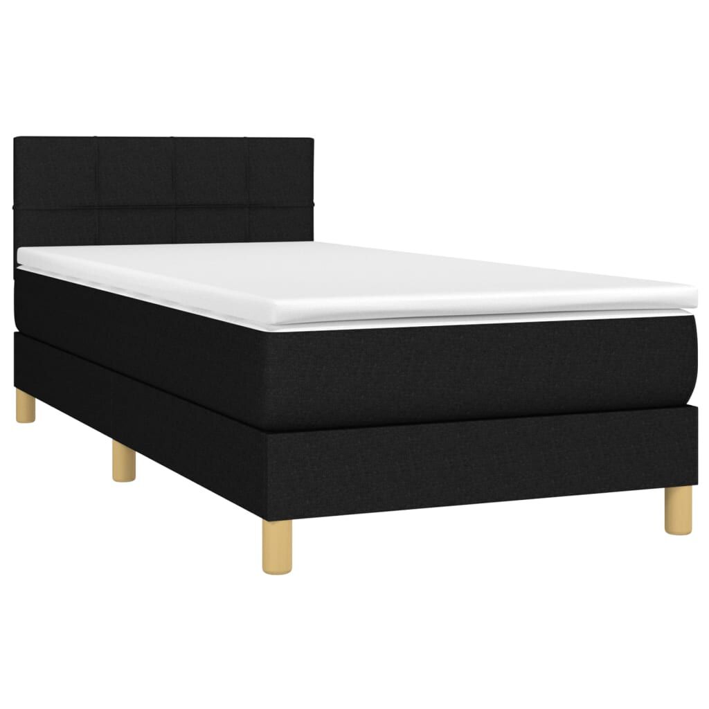 vidaXL Κρεβάτι Boxspring με Στρώμα Μαύρο 90x190 εκ.Υφασμάτινο