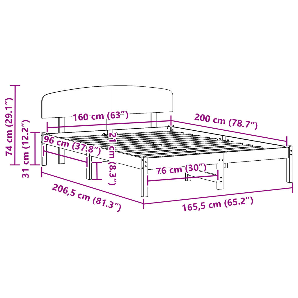 vidaXL Σκελετός Κρεβατιού Καφέ 160 x 200 cm Μασίφ ξύλο πεύκου