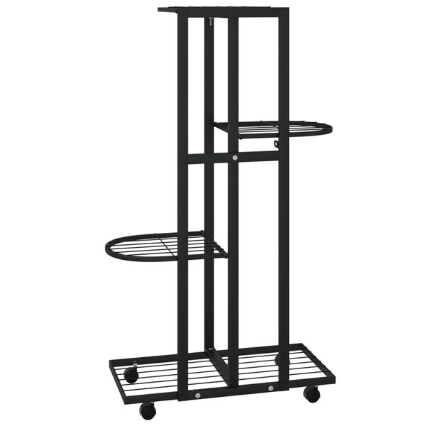 vidaXL Βάση Λουλουδιών 4 Επιπέδων με Ρόδες 44x23x80 εκ. Μαύρη Σίδερο