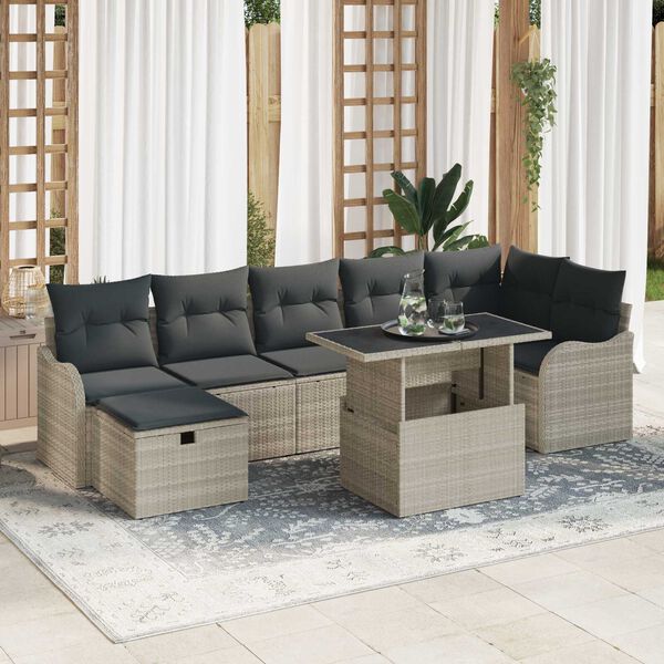 vidaXL Σετ Καναπέ Κήπου με μαξιλάρι 8 pcs Ανοιχτό γκρι Πολυ ράταν
