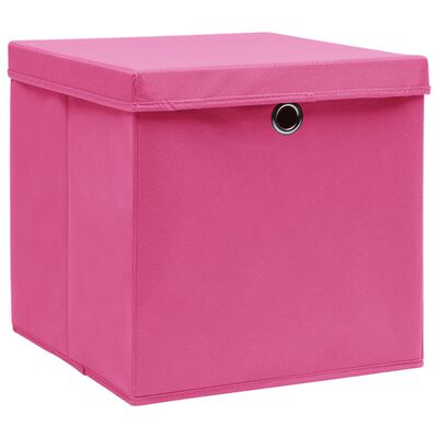 vidaXL Κουτιά Αποθήκευσης με Καπάκια 10 τεμ. Ροζ 28 x 28 x 28 εκ.