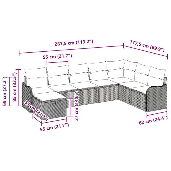 vidaXL Σετ Καναπέ Κήπου με μαξιλάρι 8 pcs Μπεζ Πολυ ράταν