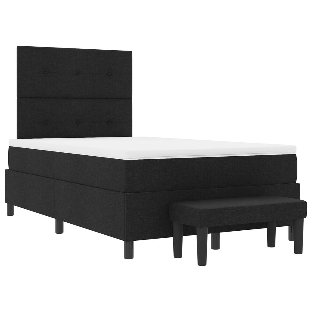 vidaXL Κρεβάτι Box Spring με Στρώμα & Παγκάκι Μαύρο 120x200 εκ Ύφασμα