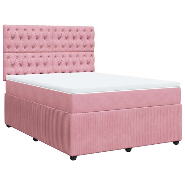 vidaXL Κρεβάτι Boxspring με Στρώμα Ροζ 140x190 εκ. Βελούδινο