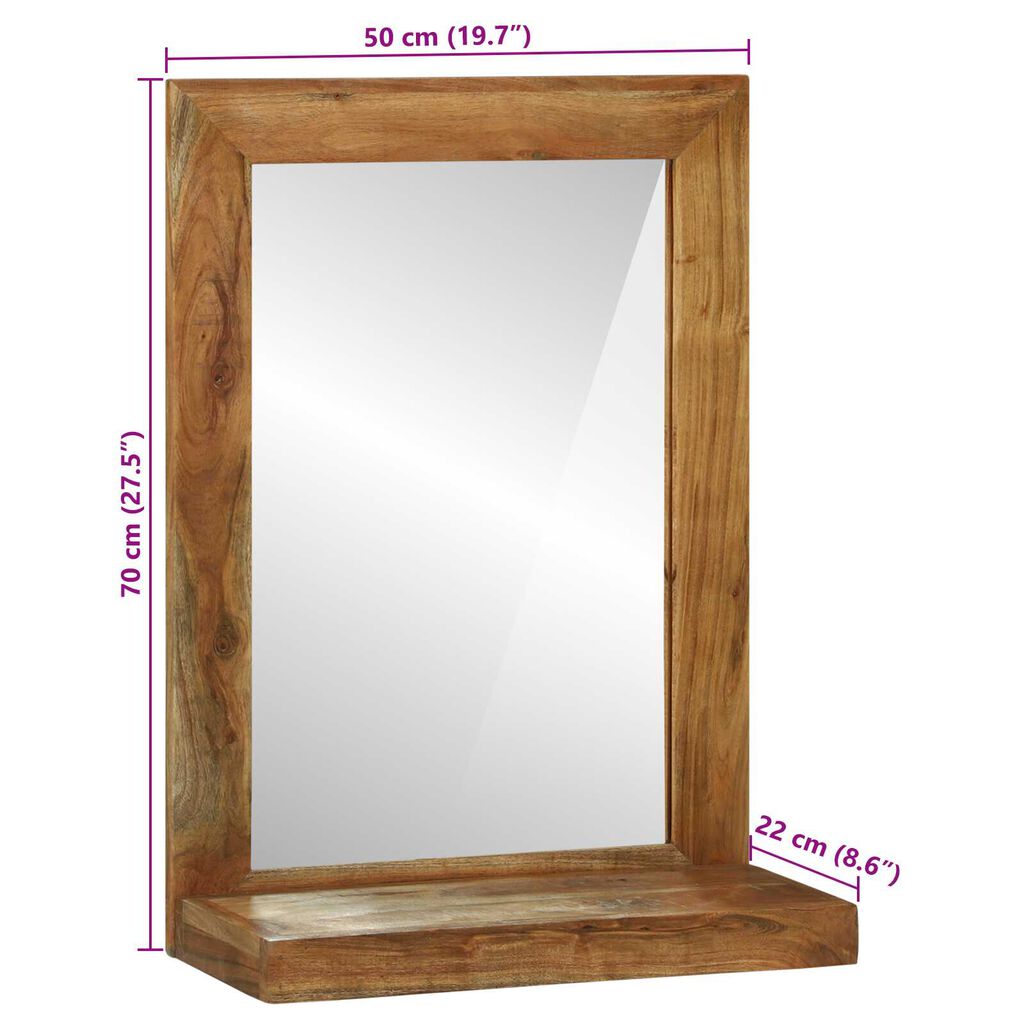 vidaXL Καθρέφτης Μπάνιου Καφέ 50 x 22 x 70 εκ Σταθερό Ξύλο Ακακίας