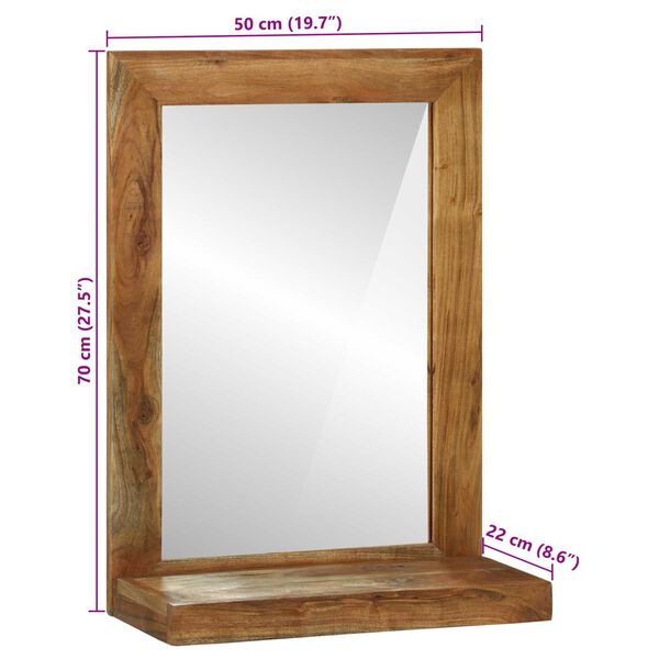 vidaXL Καθρέφτης Μπάνιου Καφέ 50 x 22 x 70 εκ Σταθερό Ξύλο Ακακίας