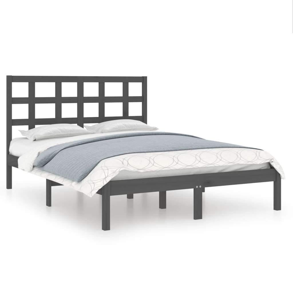 vidaXL Πλαίσιο Κρεβατιού Γκρι 150 x 200 εκ. Μασίφ Ξύλο King Size