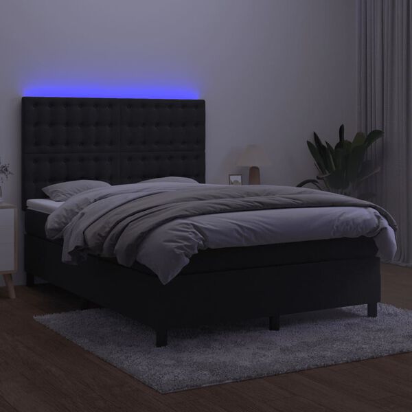 vidaXL &Kappa;&rho;&epsilon;&beta;ά&tau;&iota; Boxspring &mu;&epsilon; &Sigma;&tau;&rho;ώ&mu;&alpha; & LED &Mu;&alpha;ύ&rho;&omicron; 140x200 &epsilon;&kappa;. &Beta;&epsilon;&lambda;&omicron;ύ&delta;&iota;&nu;&omicron;