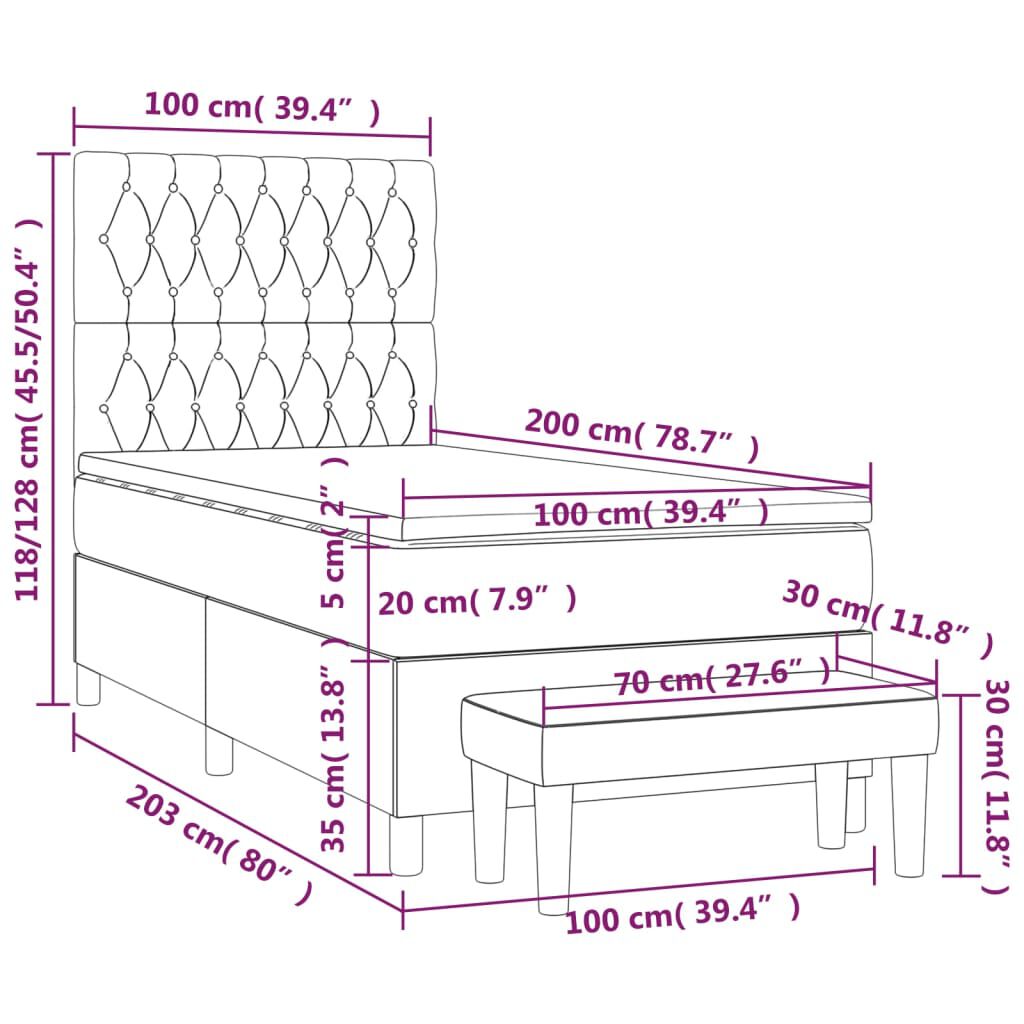 vidaXL Κρεβάτι Boxspring με Στρώμα Κρεμ 100 x 200 εκ. Υφασμάτινο