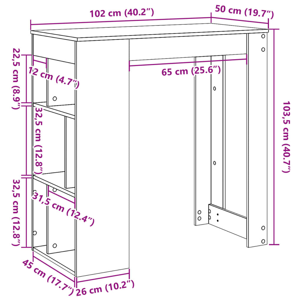 vidaXL Τραπέζι Μπαρ με Ράφια Γκρι Sonoma 102x50x103,5εκ. Επεξεργ. Ξύλο