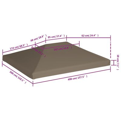 vidaXL Κάλυμμα για Κιόσκι Χρώμα Taupe 3 x 4 μ. 310 γρ./μ²
