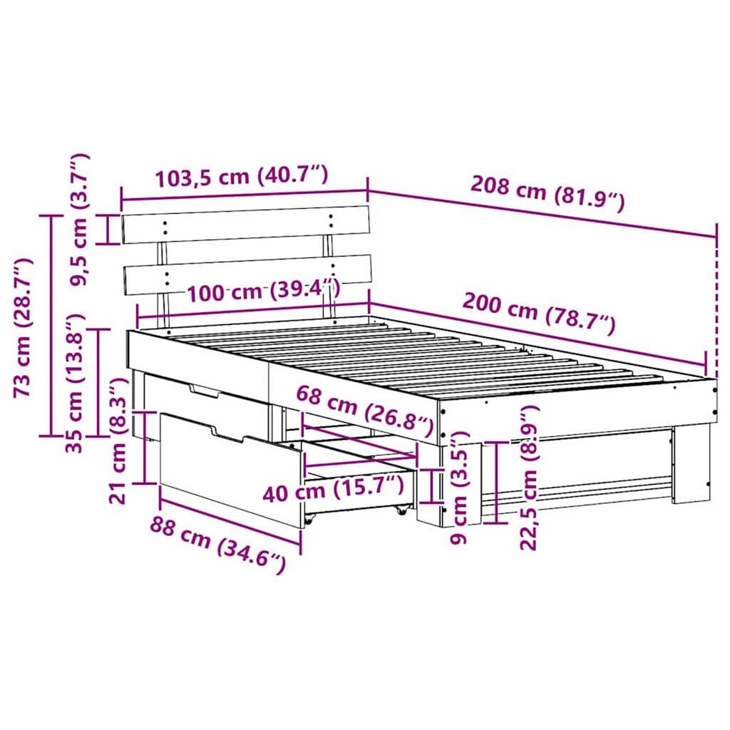 vidaXL Σκελετός Κρεβατιού Καφέ κεριού 100 x 200 cm Μασίφ ξύλο πεύκου