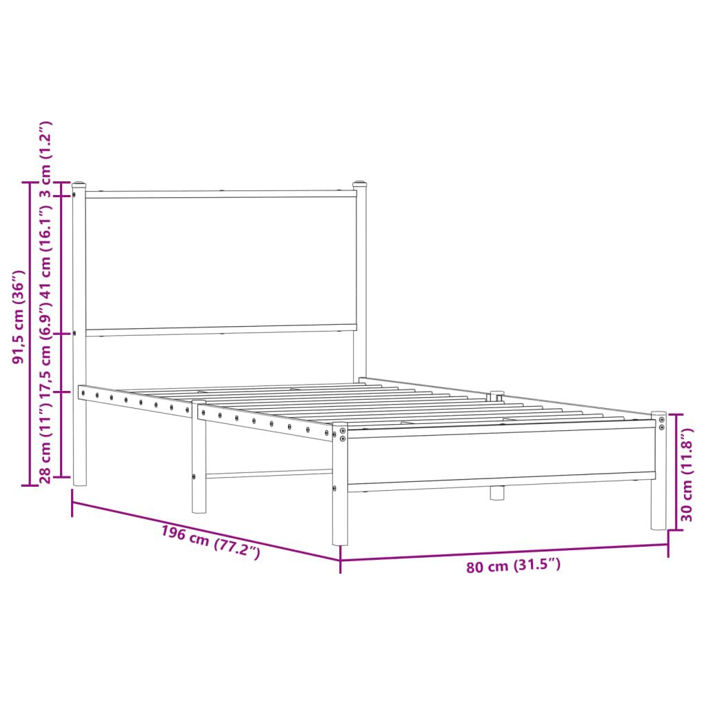 vidaXL Σκελετός Κρεβ. Χωρίς Στρώμα Sonoma Δρυς 75x190 εκ. Μεταλλικό