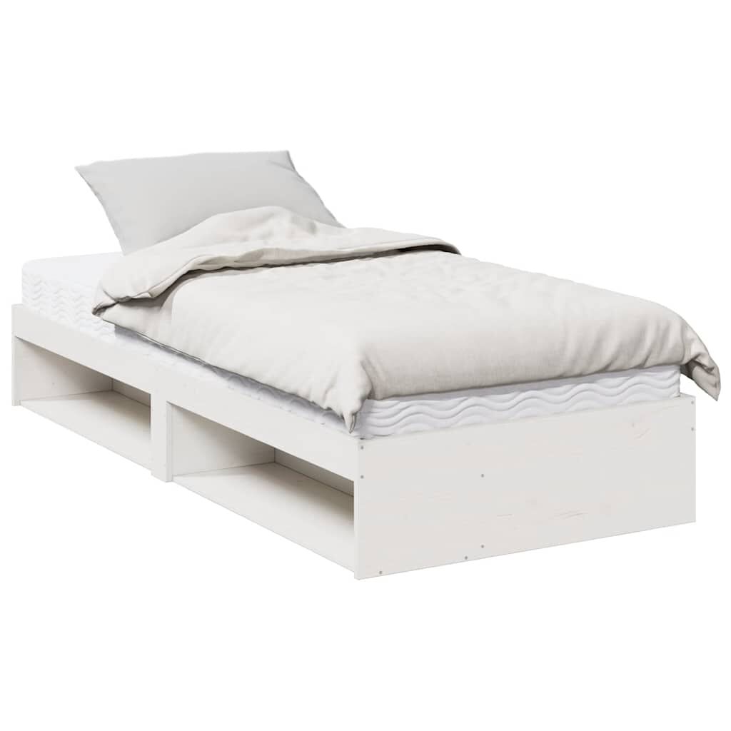 vidaXL Κρεβάτι ημέρας με στρώμα Λευκό 100x200 cm από μασίφ ξύλο πεύκο