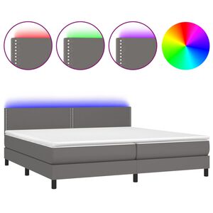 vidaXL Κρεβάτι Boxspring με Στρώμα & LED Γκρι 200x200 εκ. Συνθ. Δέρμα