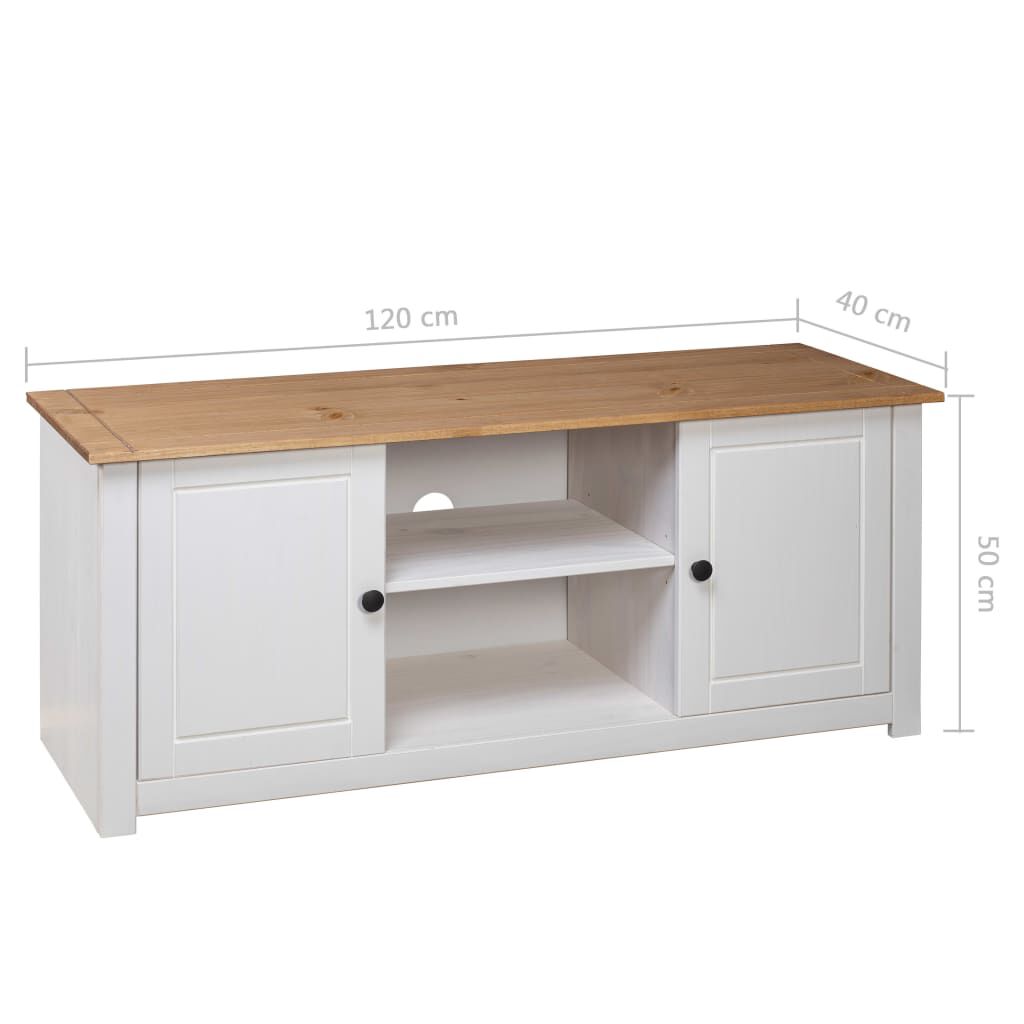 vidaXL Έπιπλο TV Λευκό 120x40x50 εκ. Μασίφ Ξύλο Πεύκου Σειρά Panama