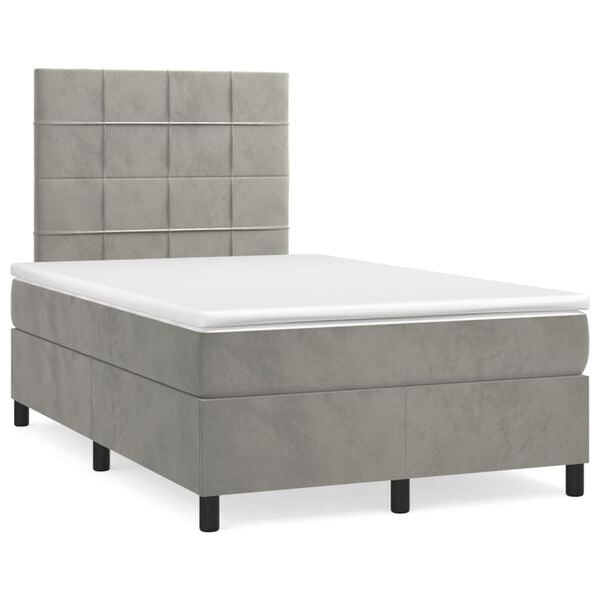 vidaXL Κρεβάτι Boxspring με Στρώμα Ανοιχτό Γκρι 120x200 εκ. Βελούδινο