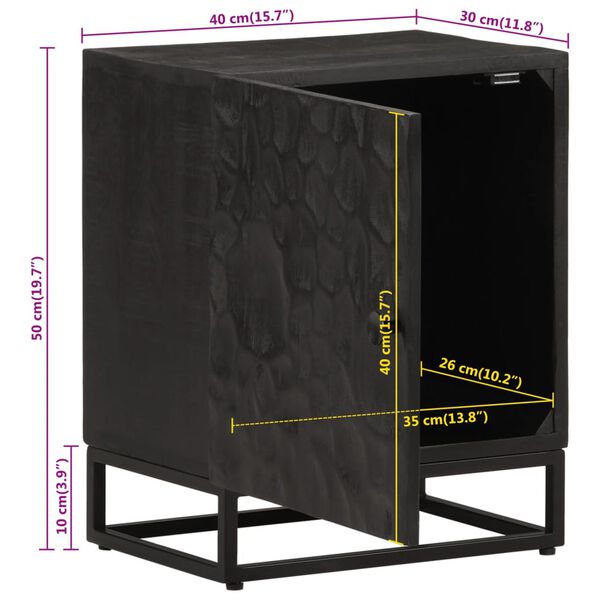 vidaXL Κομοδίνο Μαύρο 40x30x50 εκ. από Μασίφ Ξύλο Μάνγκο και Σίδερο