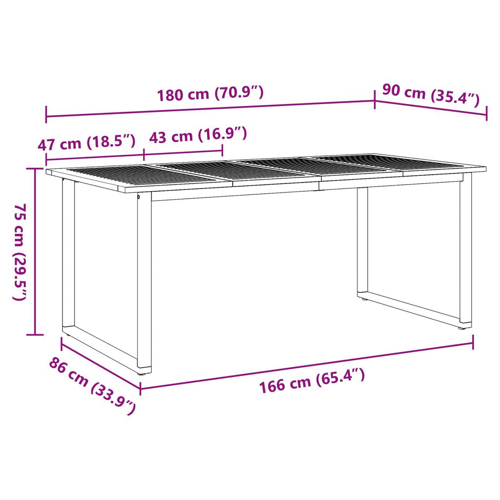 vidaXL Εξωτερικό Τραπέζι Φαγητού Γκρι 180x90x75 εκ Χάλυβας&Στερεό Ξύλο Ακακίας