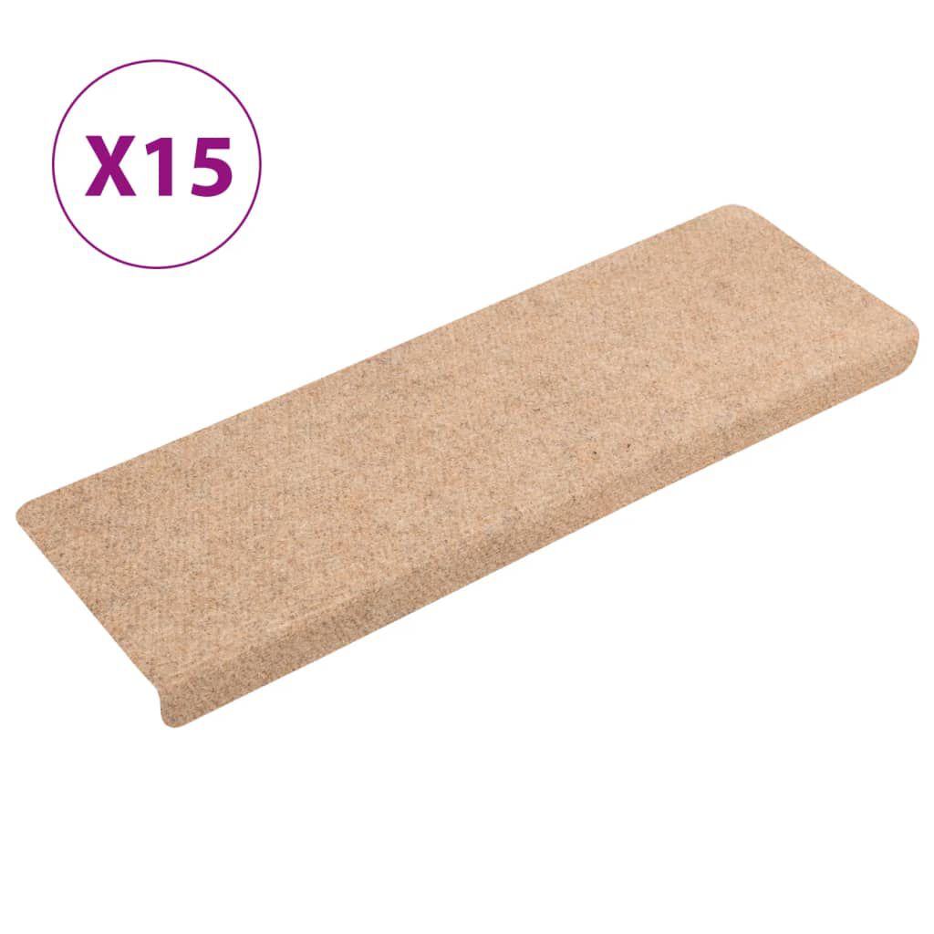 vidaXL Πατάκια Σκάλας 15 τεμ. Κρέμα 65x21x4 εκ. Βελονιασμένο Ύφασμα