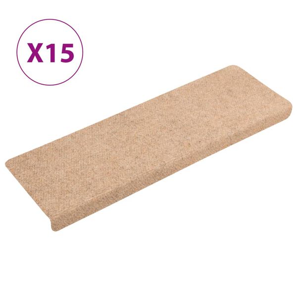 vidaXL Πατάκια Σκάλας 15 τεμ. Κρέμα 65x21x4 εκ. Βελονιασμένο Ύφασμα
