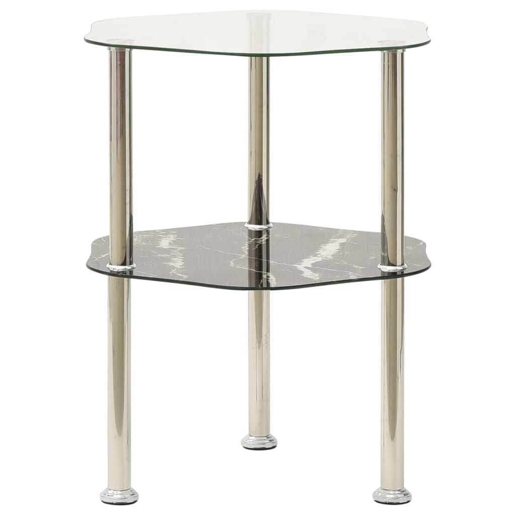 vidaXL Βοηθ. Τραπέζι 2 Επ. Διαφ. & Μαύρο Μάρμαρο 38x38x50εκ Ψημ. Γυαλί