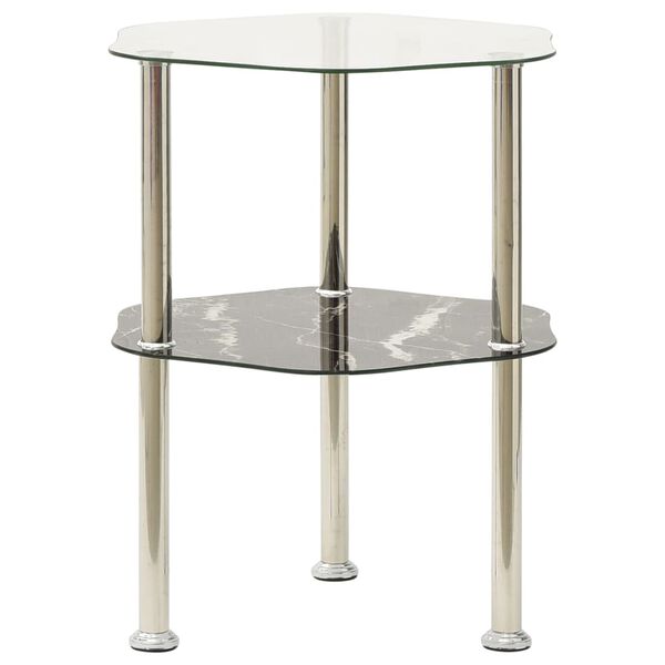 vidaXL Βοηθ. Τραπέζι 2 Επ. Διαφ. & Μαύρο Μάρμαρο 38x38x50εκ Ψημ. Γυαλί