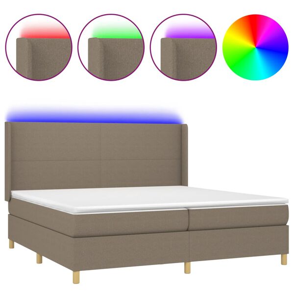 vidaXL &Kappa;&rho;&epsilon;&beta;ά&tau;&iota; Boxspring &mu;&epsilon; &Sigma;&tau;&rho;ώ&mu;&alpha; & LED Taupe 200x200 &epsilon;&kappa;. &Upsilon;&phi;&alpha;&sigma;&mu;ά&tau;&iota;&nu;&omicron;